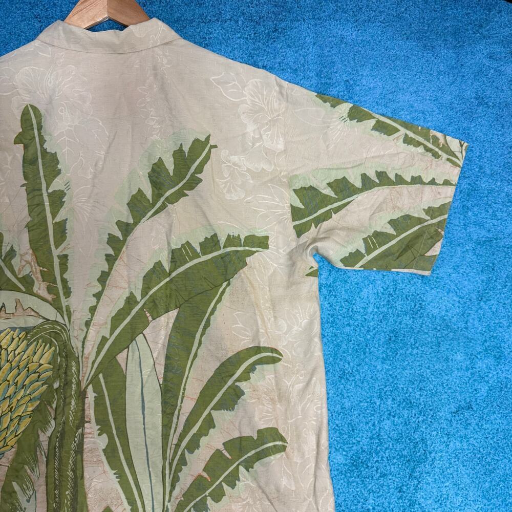 Tommy Bahama Silk Shirt Men’s M Beige Green Floral VTG Button Up Casual Aloha - Picture 14 of 16